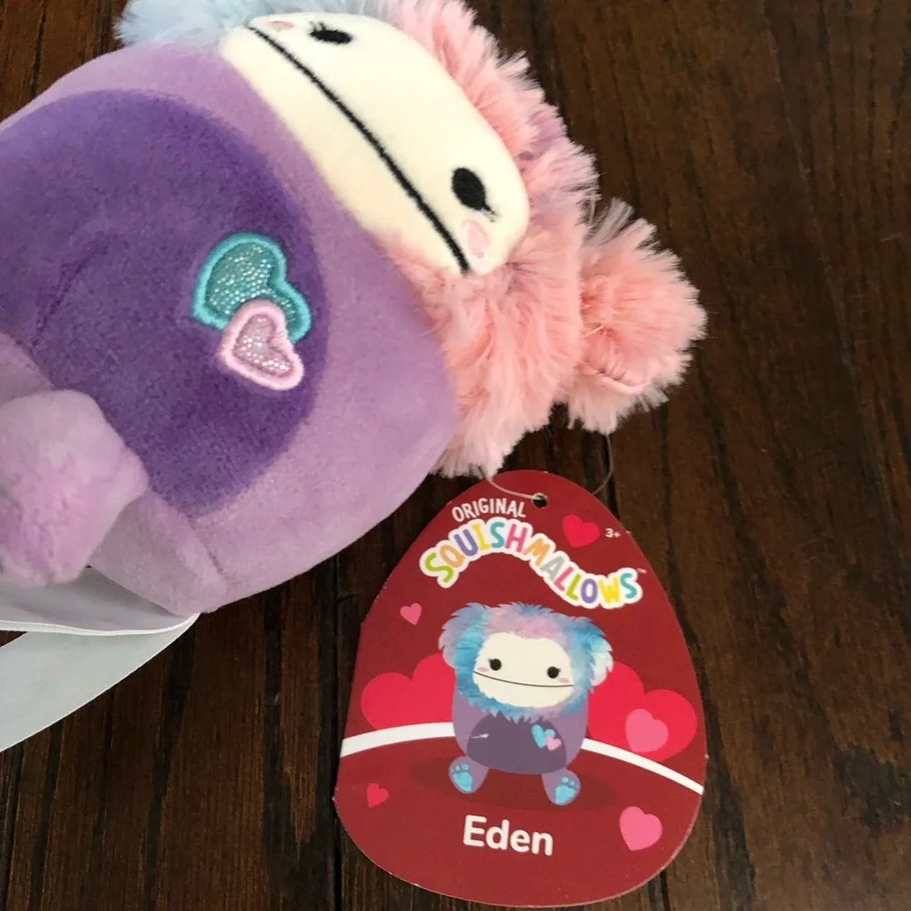 NWT Squishmallows 4.5” Eden the Bigfoot Purple/Blue/Pink w/Heart Embroidery - Picture 4 of 8